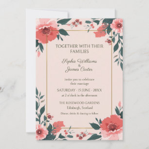Blush Coral Poppy Gold Wedding Invitation