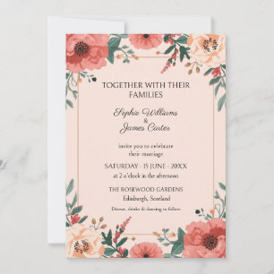 Blush Coral Watercolour Floral Wedding Invitation