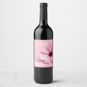 Blush Cosmos Floral Bridal Shower Script Design Wine Label