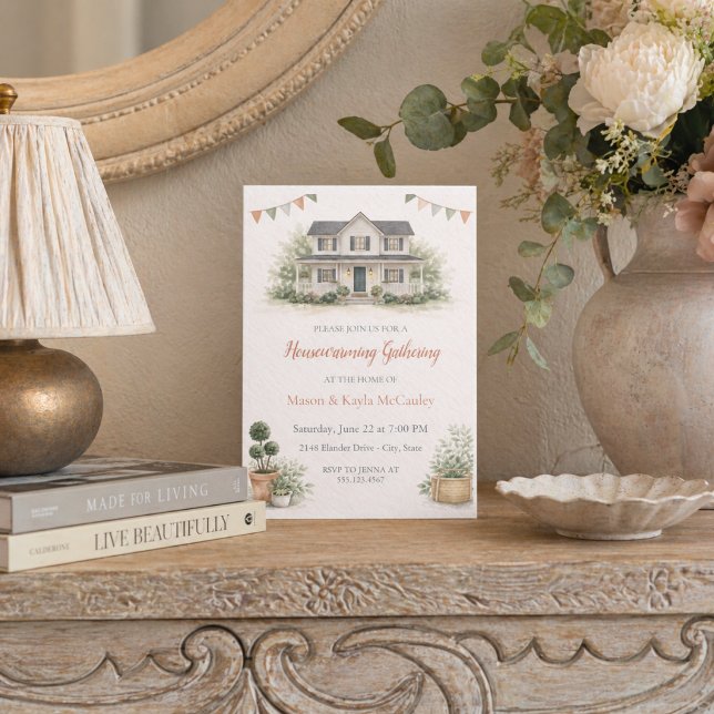 Blush Cottage Welcome Invitation (Blush cottage housewarming with soft greenery and a welcoming porch scene)