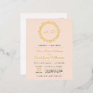 Blush Country Floral Wreath Wedding Foil Invitation Postcard