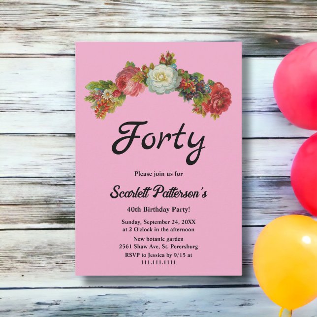 Blush Country Roses Floral Elegant 40th Birthday Invitation (Creator Uploaded)