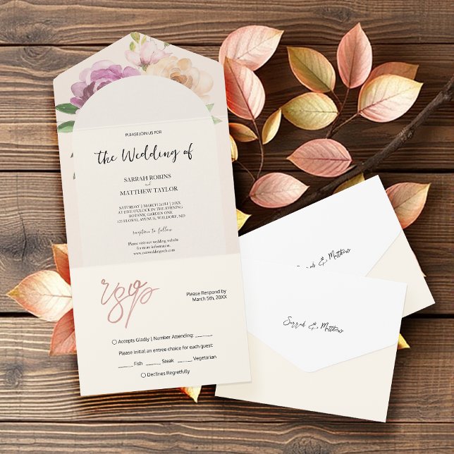 Blush Country Rustic Floral  All In One Invitation (Creator Uploaded)
