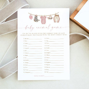 Blush Cowgirl Baby Animal Baby Shower Game Card