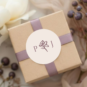 Blush Cream & Burgundy Elegant Floral Wedding Classic Round Sticker