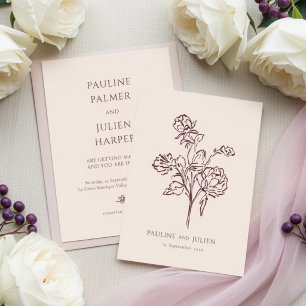 Blush Cream & Burgundy Elegant Floral Wedding Invitation