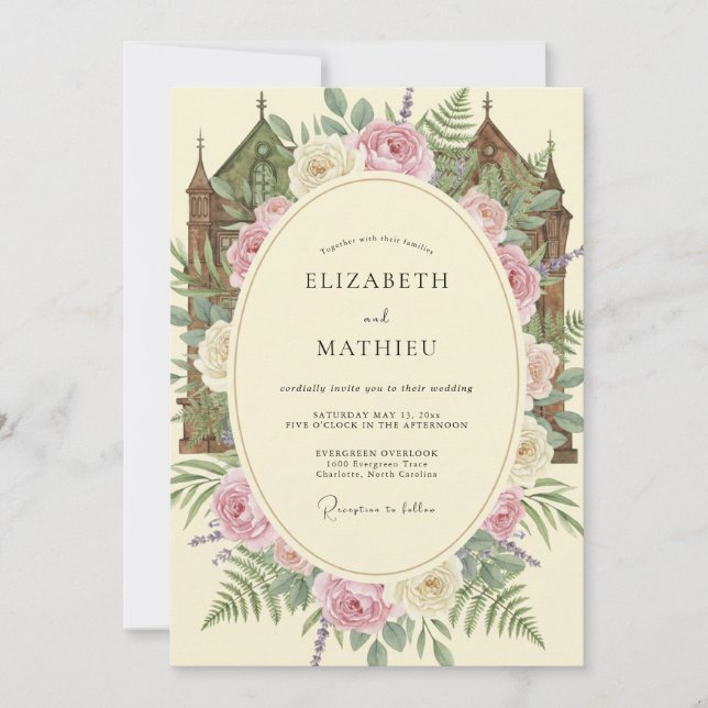 Blush Cream Castle Eucalyptus Wedding Invitation (Front)