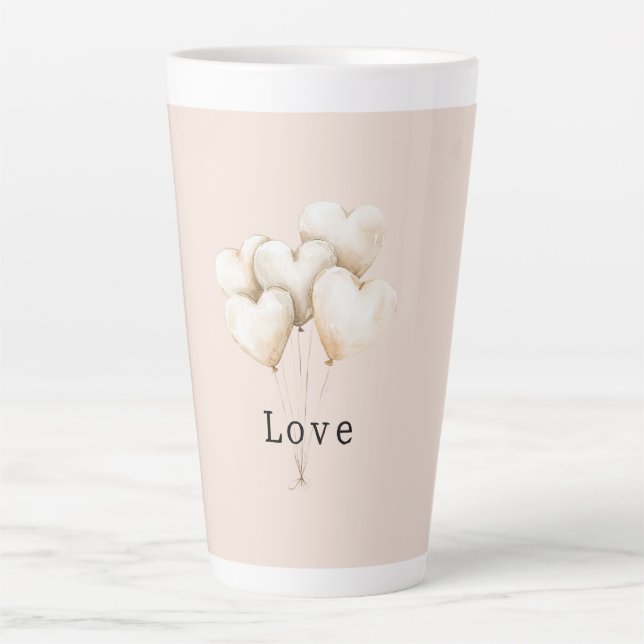 Blush Cream Hearts Balloons Love Latte Mug (Front)