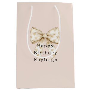Blush Cream Hearts Bows Birthday Medium Gift Bag