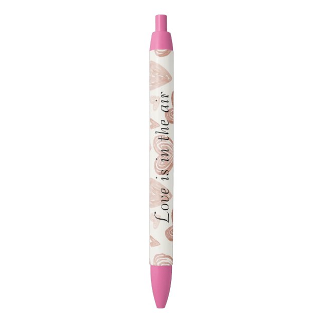 Blush Cream Hearts Love Black Ink Pen (Front Vertical)