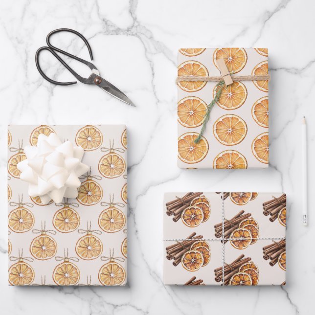 Blush Cream Oranges Fruit Christmas Wrapping Paper Sheet (Front)