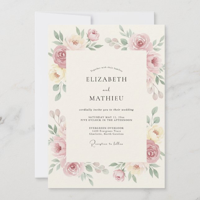 Blush Cream Romantic Floral Wedding Invitation (Front)