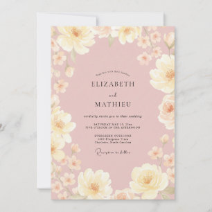 Blush Cream Watercolor Floral Wedding Invitation