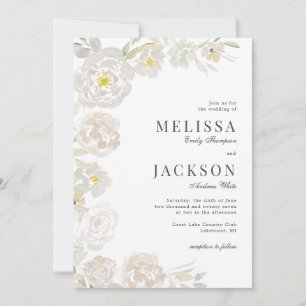 Blush & Cream Watercolor Roses Classic Wedding Invitation
