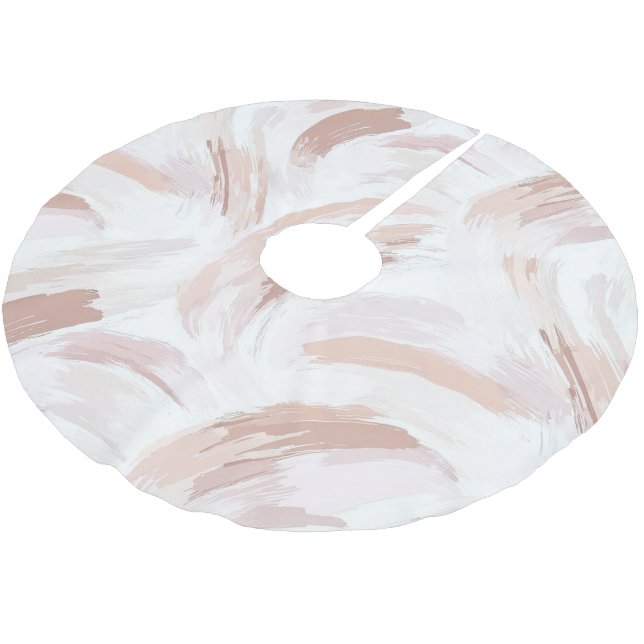 Blush Cream White Abstract Christmas Brushed Polyester Tree Skirt (Angled)