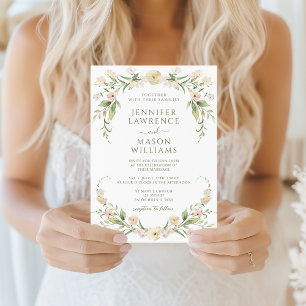 Blush Creamy Floral Spring Summer Wedding Invitation