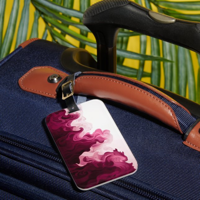 Blush Crimson Fluid Waves  Luggage Tag (Front Insitu 1)