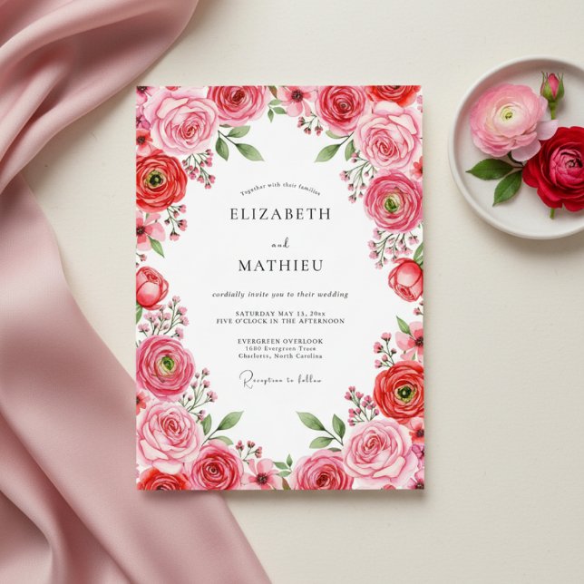 Blush Crimson Romantic Spring Wedding Invitation (Creator Uploaded)
