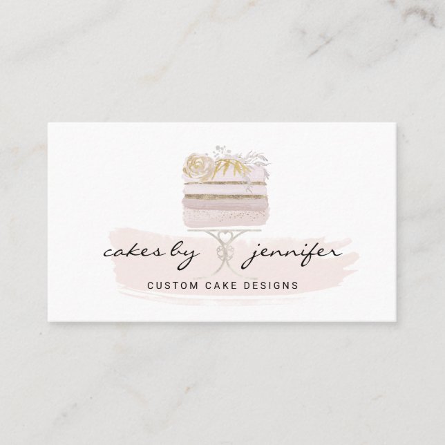 Blush Custom Cake Decorator Business Card (Front)