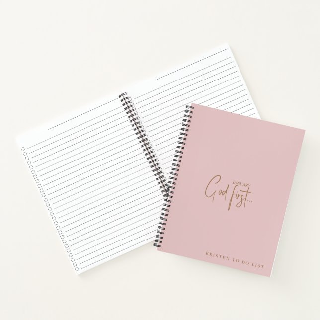 Blush Custom God 1st Monthly To Do List Checklist Notebook (Inside)