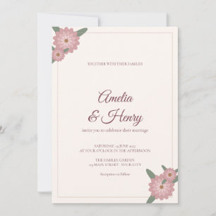 Blush Dahlia Garden Script Wedding Invitation