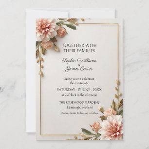 Blush Dahlia Rose Gold Wedding Invitation