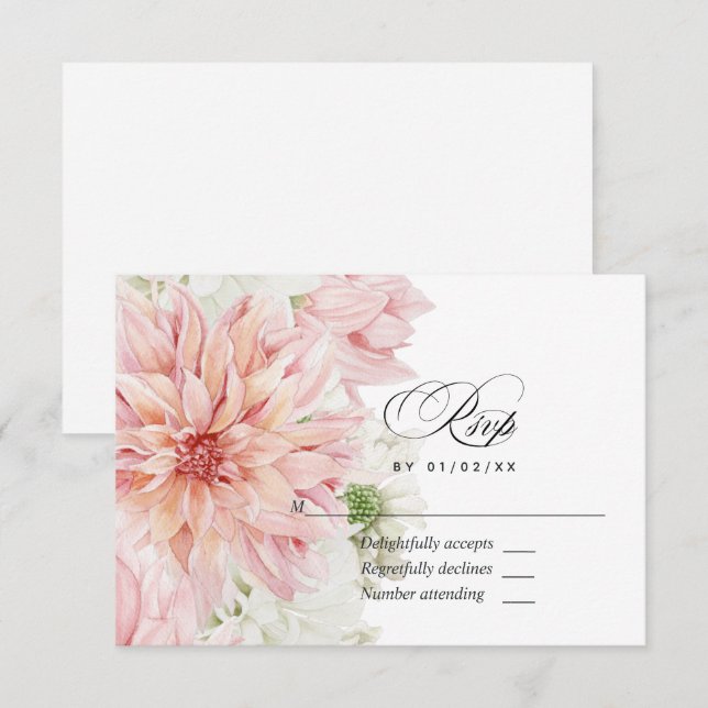 Blush Dahlias Floral Wedding RSVP Card (Front/Back)