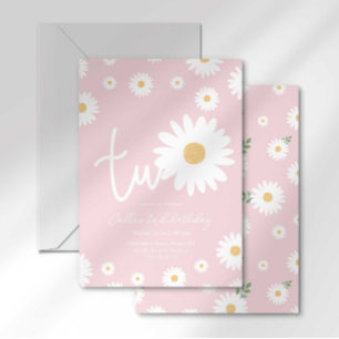 Blush Daisy 2nd Birthday Invitation