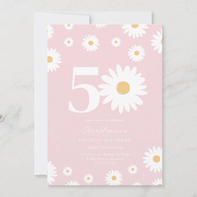 Blush Daisy 50th Birthday Invitation (Front)