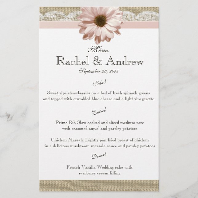 Blush Daisy Country Lace Menu (Front)