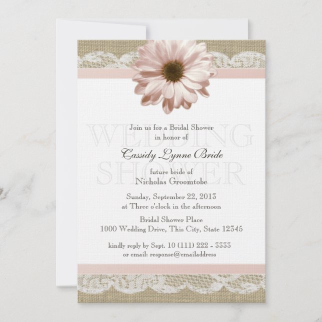 Blush Daisy Country Lace Wedding Shower Invitation (Front)