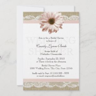 Blush Daisy Country Lace Wedding Shower Invitation