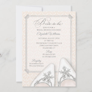 Blush Damask Embellished Bridal Shoes Invitation