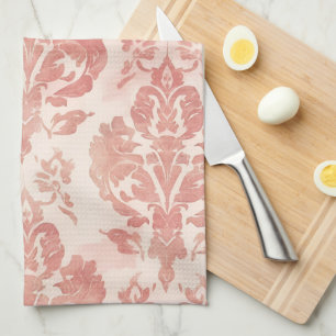 Blush Damask Watercolor Floral Vintage Pattern Tea Towel