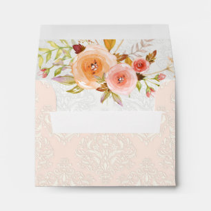 Blush Damask Watercolor Floral Wedding A2 RSVP  Envelope