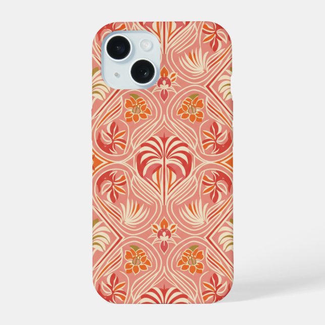 Blush Deco Palm Throw Pillow  iPhone 15 Case (Back)