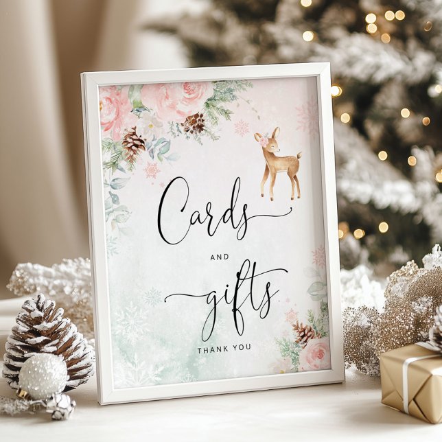 Blush deer pink snowflakes Cards and gifts Poster (Creator Uploaded)