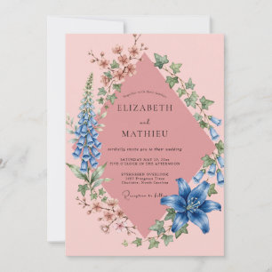 Blush Delphinium Ivy Eucalyptus Wedding Invitation