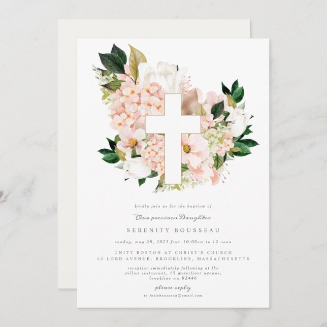 Blush Dew Baptism Christening Invitation (Front/Back)