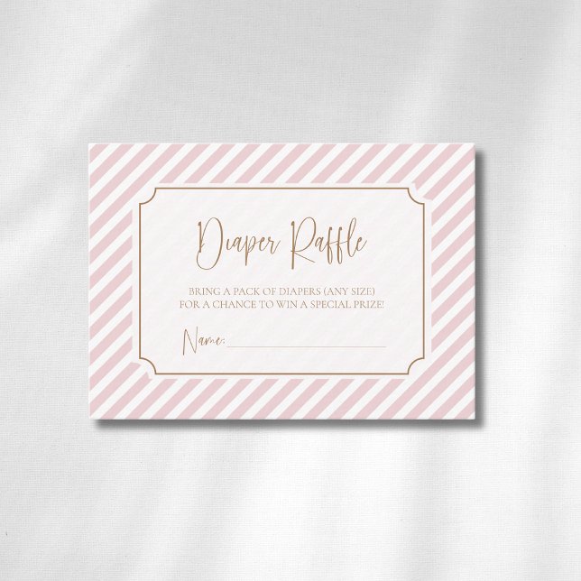 Blush Diagonal Striped Gold Frame Diaper Raffle Enclosure Card (Creator Uploaded)
