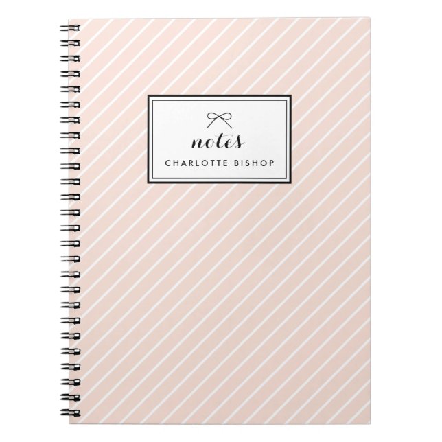 Blush Diagonal Stripes Pattern Personalised Notebook (Front)