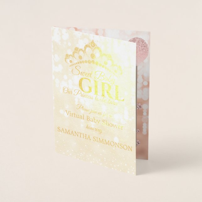 Blush Diamond Rose Gold Script Baby Shower Foil Card (Front)