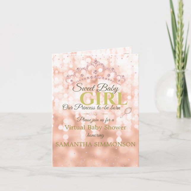 Blush Diamond Rose Gold Script Baby Shower Folded Invitation (Front)