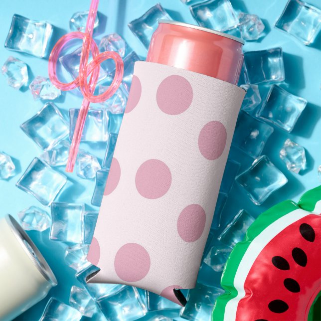 Blush dots on pink seltzer can cooler (In Situ Summer)
