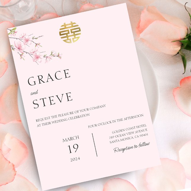 Blush Double Happiness Korean Japanese Wedding Invitation (Blush Double Happiness Korean Japanese Wedding Invitation)
