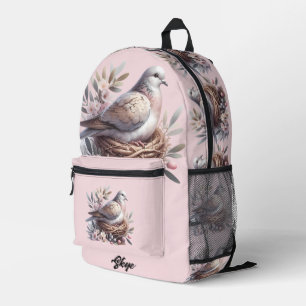 Blush Dove Nest with Flowers and Olive Branches Printed Backpack
