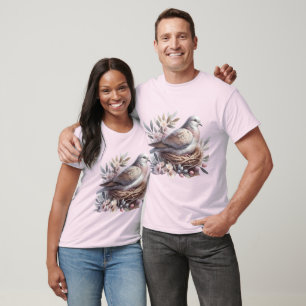 Blush Dove Nest with Flowers and Olive Branches T-Shirt