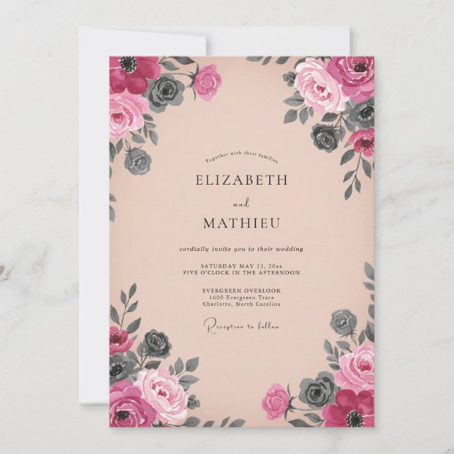 Blush Dramatic Autumn Wedding Invitation (Front)