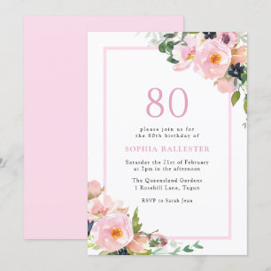 Blush Dreams Floral Womans 80th Birthday Party Invitation