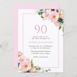 Blush Dreams Floral Womans 90th Birthday Party Invitation